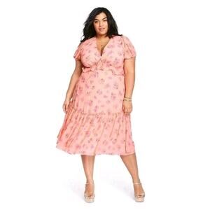 LoveShackFancy x Target Fleur Midi Dress Womens Cottage Floral Ruffles Pink 18W